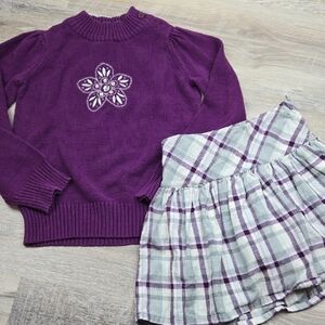Gymboree Sweater Flannel Skort Winter Outfit Purple Gray Silver Plaid Set